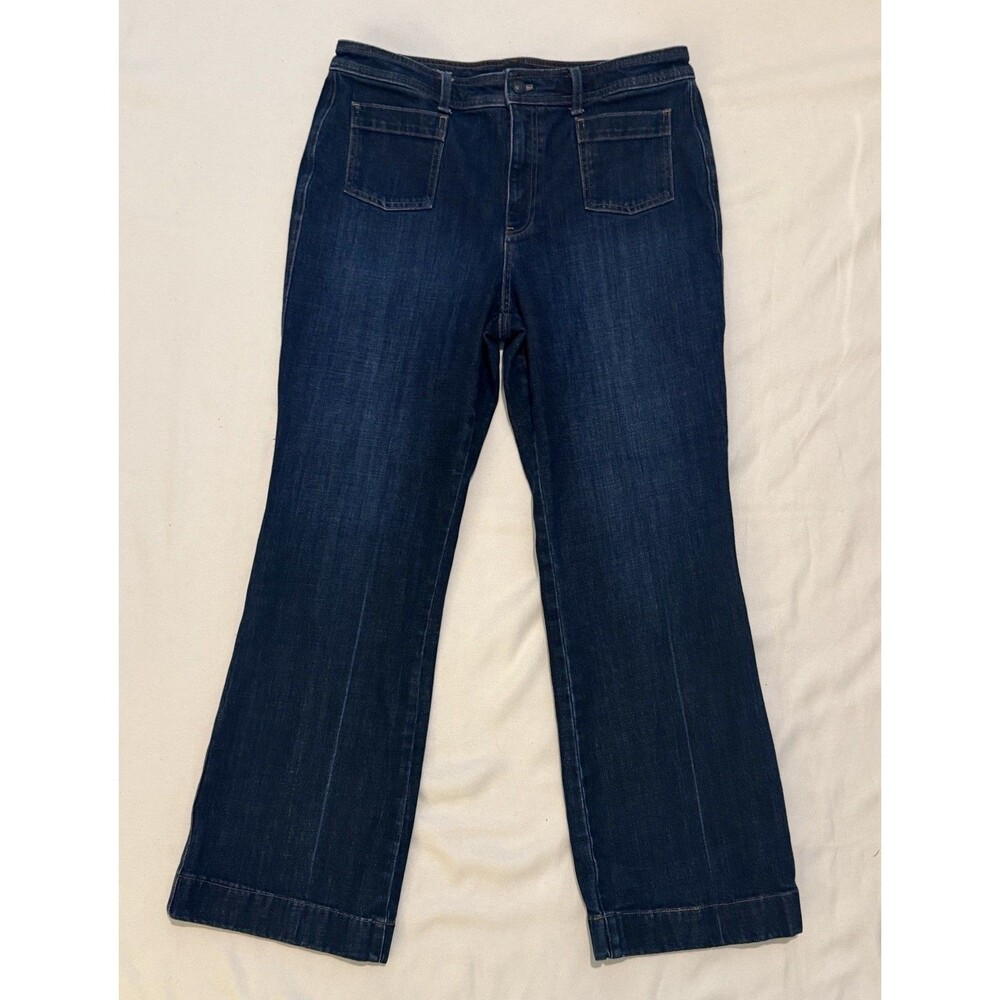 Talbots Flare Jeans Dark Blue Denim Size 14 Pockets Classic Quiet Luxury